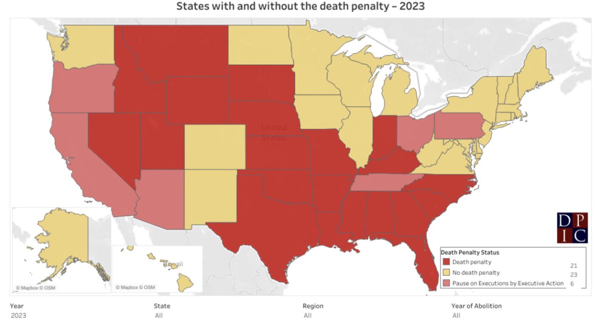 Data Map of States with and without the death penalty- 2023- from The Death Penalty Information Center